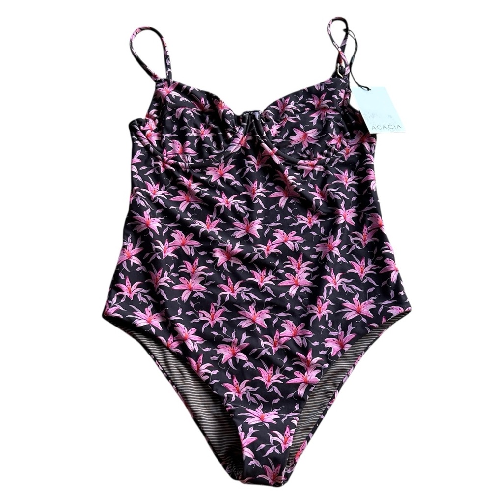 Acacia Swimwear Marlow full piece in madonna pink and brown floral new with tags